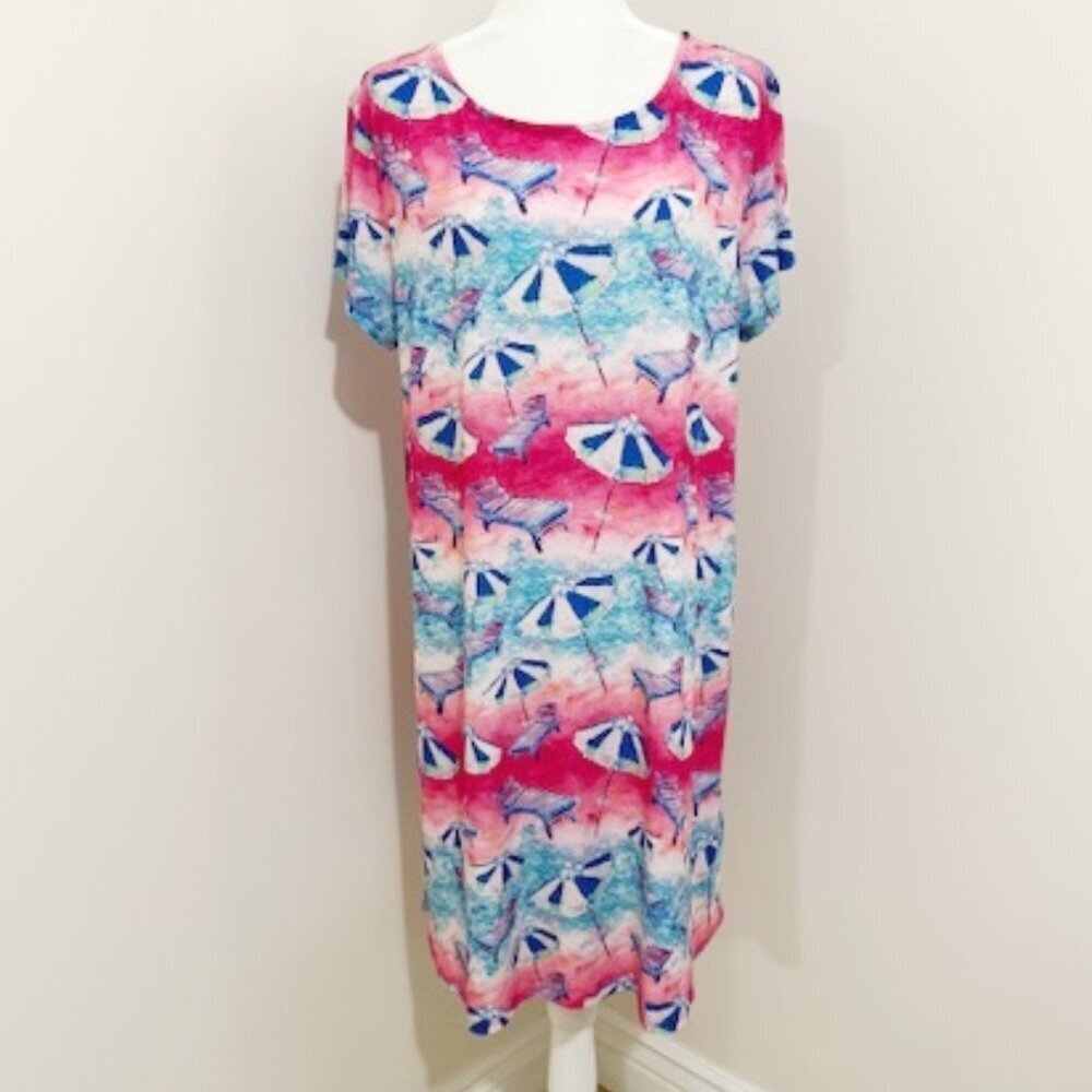 Leoma Lovegrove Shift Dress Coverup Beach Umbrella Print Tie Back Size XL
